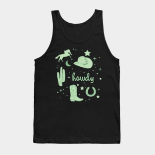 Pastel Cowboy Hat and Boot Pattern Light Green Cowgirl Aesthetic Tank Top